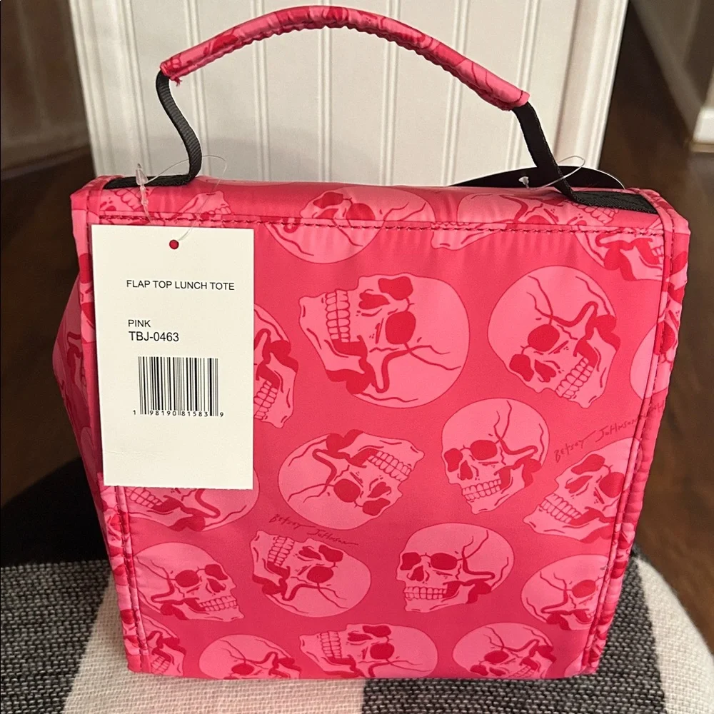 Betsey Johnson Pink/Black Skull Pattern Insulated Lunch Tote Bag